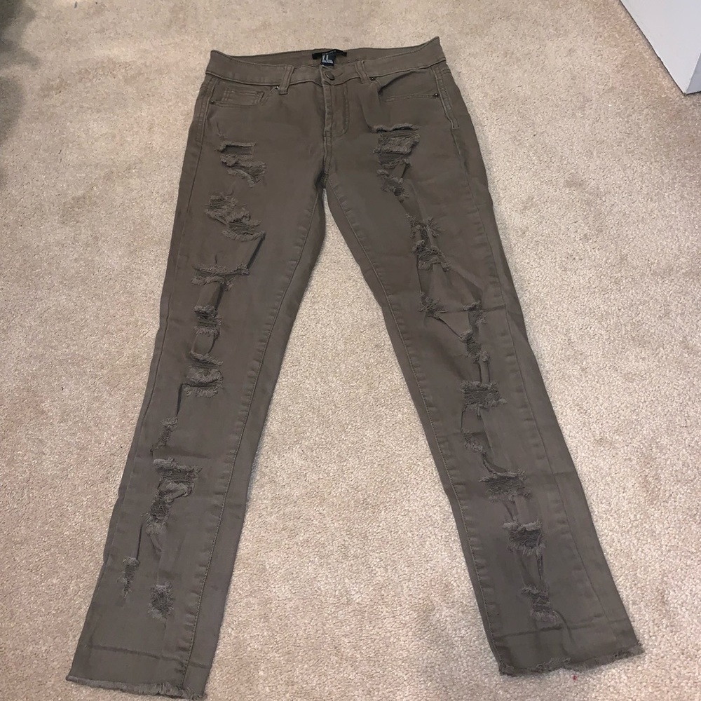 Forever 21 Hunter Green Distressed Jeans